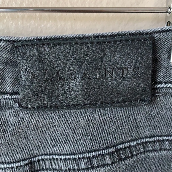 ALL SAINTS Faded Black Slim Jeans with Frayed Hem - Picture 7 of 9